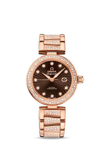 Omega LadyMatic Co-Axial 34 Red Gold / Diamond / Brown / Diamond Bracelet